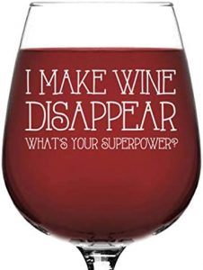 Wine glass with funny quote printed in white