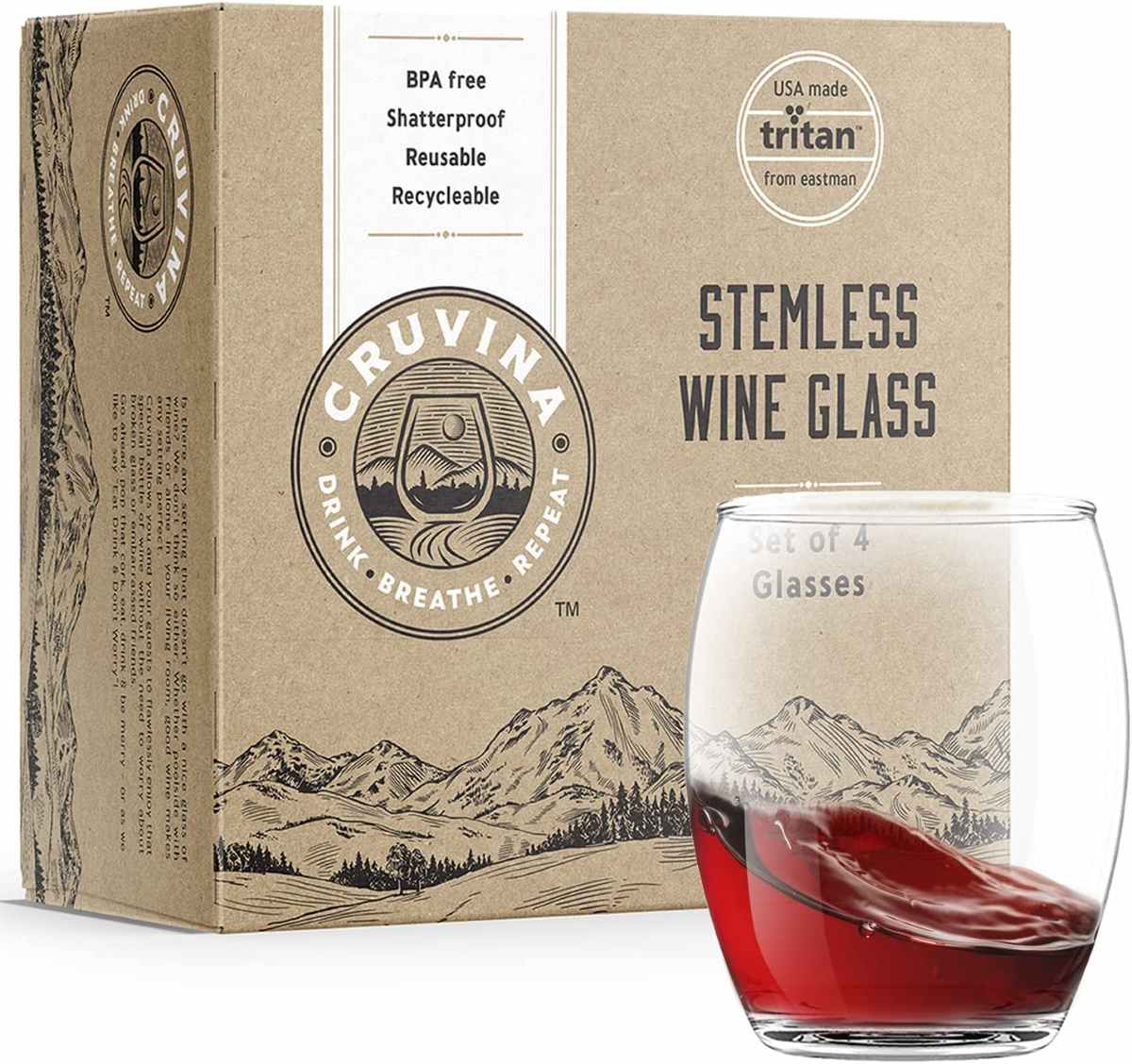 new stemless unbreakable wine glasses in box